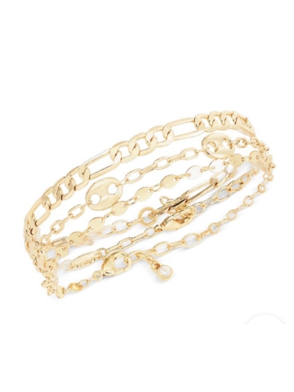 ON 34th 3-Piece Set Mariner & Chain Link Bracelets Wear all or one Gold-tone NWT